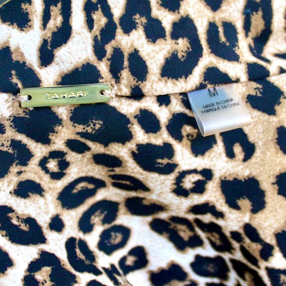 Tahari Brown Leopard Print Scarf Bow Sleeveless Blouse Top Medium - Picture 6 of 6